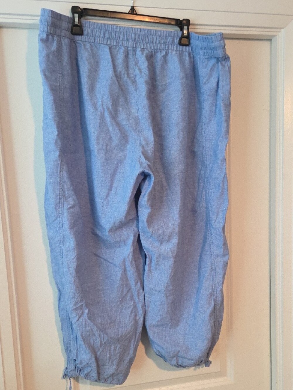 Light Blue Drawstring Linen-Blend Pants - Picture 3 of 3